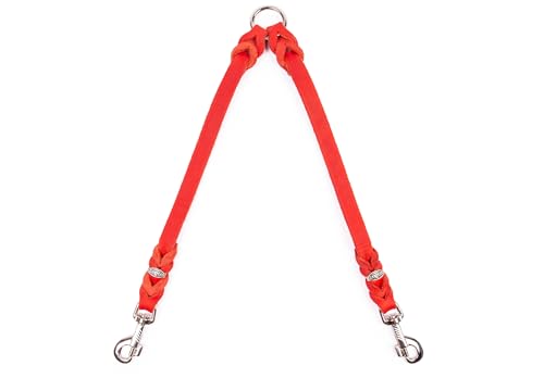 CopcoPet - Fettleder Koppel mit 2 verchromten Karabinern, Rot, 30 cm x 10 mm von CopcoPet