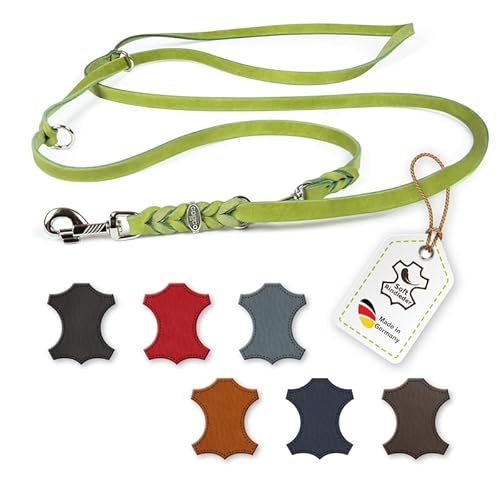 CopcoPet Fettlederleine für Hunde 3-Fach verstellbar Hundeleine aus weichem Leder mit Karabinern & Beschlägen aus Chrom geflochtene Führleine 100% Handmade in Germany 3,0 m x 18 mm Grün von CopcoPet