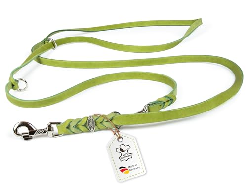 CopcoPet Fettlederleine für Hunde 3-Fach verstellbar Hundeleine aus weichem Leder mit Karabinern & Beschlägen aus Chrom geflochtene Führleine 100% Handmade in Germany 5,0 m x 20 mm Grün von CopcoPet