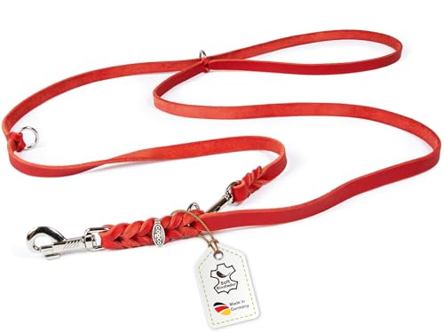 CopcoPet – Fettlederleine für Hunde – 3-Fach verstellbare Hundeleine aus weichem Leder mit Karabinern & Beschlägen aus Chrom – geflochtene Führleine 100% Handmade in Germany (3,50m x 20mm | Rot) von CopcoPet