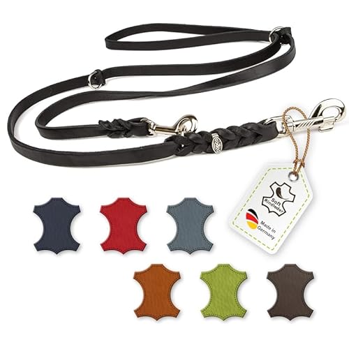 CopcoPet Fettlederleine für Hunde 3-Fach verstellbar Hundeleine aus weichem Leder mit Karabinern & Beschlägen aus Chrom geflochtene Führleine 100% Handmade in Germany 2,40 m x 20 mm Schwarz von CopcoPet