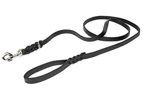 CopcoPet - Fettlederleine 1,5 m x 12 mm, Schwarz, Hunde-Leine aus Leder mit verchromtem Karabiner, geflochtene Hunde-Führleine Leder von CopcoPet