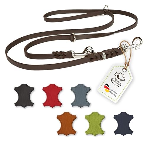 CopcoPet Fettlederleine für Hunde 3-Fach verstellbar Hundeleine aus weichem Leder mit Karabinern & Beschlägen aus Chrom geflochtene Führleine 100% Handmade in Germany 3,50 m x 18 mm Braun von CopcoPet