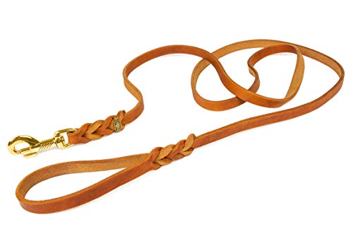 CopcoPet - Fettlederleine mit Messing Karabiner, Cognac, 2,2 m x 10 mm von CopcoPet