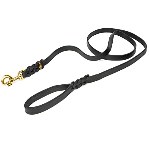 CopcoPet - Fettlederleine mit Messing Karabiner, Schwarz 1,5 m x 8 mm Hunde-Leine aus Leder von CopcoPet