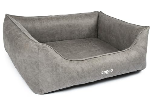 CopcoPet – Hundebett Hugo in Velourlederoptik L/XL 100x80cm Grau – Hundekissen Schaumstoff mit abnehmbarem & waschbarem Bezug – Bequemer Hundekorb mit erhöhten Rändern & Rutschfester Unterseite von CopcoPet