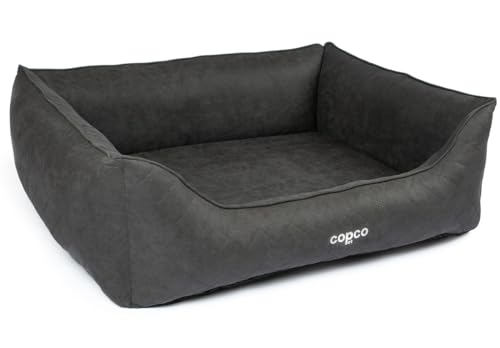 CopcoPet – Hundebett Hugo in Velourlederoptik S 70x55cm Schwarz – Hundekissen Schaumstoff mit abnehmbarem & waschbarem Bezug – Bequemer Hundekorb mit erhöhten Rändern & Rutschfester Unterseite von CopcoPet