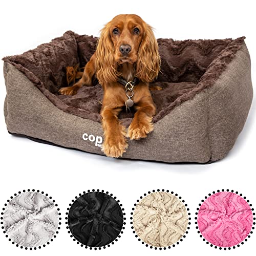 CopcoPet - Hundebett Pia Hundekörbchen Hundesofa, waschbarer Bezug mit Plüsch, Liegefläche mit orthopädischem Visco-Schaumstoff Gr. 100 x 80 cm, Grau von CopcoPet