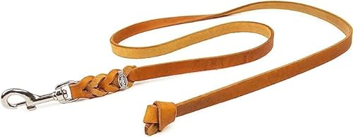 CopcoPet - Hundeleine Cognac aus Premium Rindsleder - Weiche Schleppleine für Hunde mit Chromkarabiner - Geflochtene Fettlederleine ohne Handschlaufe - Hunde Zubehör Made in Germany (2.50m x 10mm) von CopcoPet