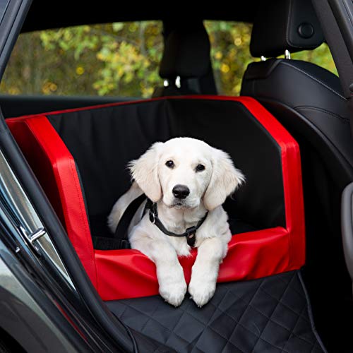 CopcoPet Rücksitz Hundeautositz Autohundebett Hundebett Transportbett Autoschondecke (55 x 70 x 38 cm Orthopädisch, Rot-Schwarz) von CopcoPet