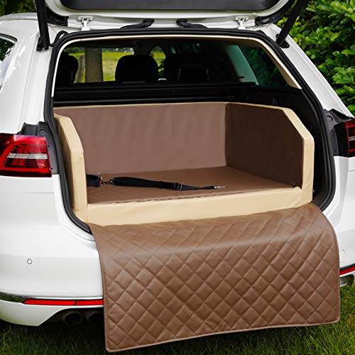 CopcoPet - Travel Bed Hundebett für Kofferraum 100x80x38cm Kunstleder - Kofferraumschutz Hund wasserabweisend & Kratzfest - Hundebett Auto mit Anschnallsystem & Schutzdecke - Reisebett Hund Mocca von CopcoPet