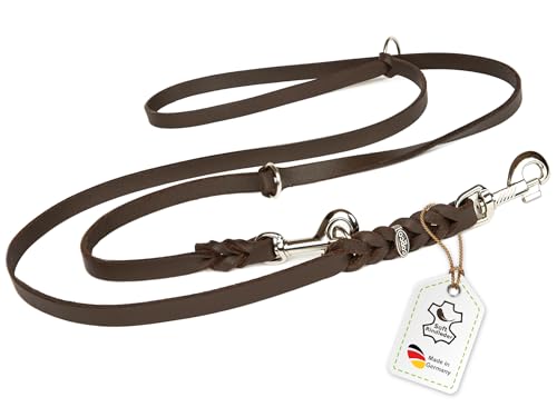 CopcoPet Fettlederleine für Hunde 3-Fach verstellbar Hundeleine aus weichem Leder mit Karabinern & Beschlägen aus Chrom geflochtene Führleine 100% Handmade in Germany 3,50 m x 8 mm Braun von CopcoPet