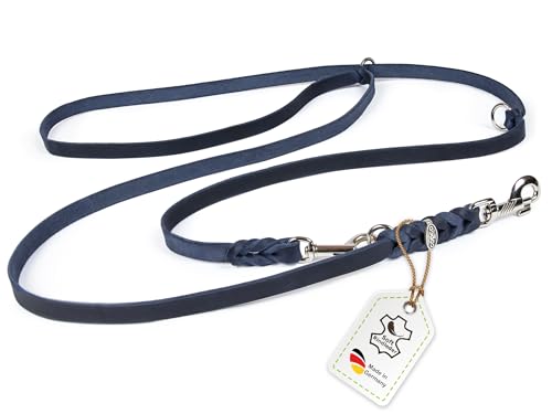 CopcoPet Fettlederleine für Hunde 3-Fach verstellbar Hundeleine aus weichem Leder mit Karabinern & Beschlägen aus Chrom geflochtene Führleine 100% Handmade in Germany (5,0m x 18mm | Blau) von CopcoPet