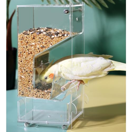 Copfeu Automatischer Vogelfutterspender, kein Durcheinander, transparentes Acryl, reduziert Abfall, Vogelkäfig-Futterstation, Vogelkäfig-Zubehör für Sittiche, Kanarienvögel, Nymphensittiche, Finken, von Copfeu