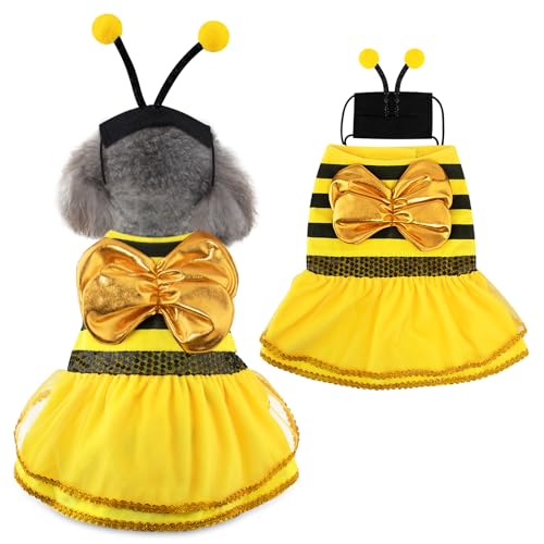 Hunde-Bienenkostüm, Halloween-Kostüm, Hummel-Hundekostüm, Haustierkostüme für kleine, mittelgroße Hunde, Welpen, Katzen, Hundekostüme, Kleid, Cosplay, Partykleidung, Outfit mit Kappe für Weihnachten, von Coppthinktu