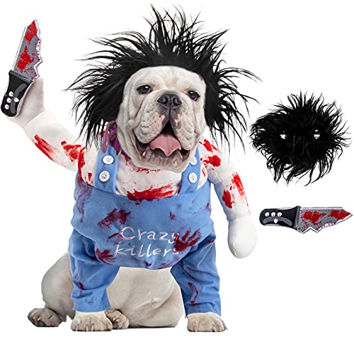 Coppthinktu Tödliche Hundekleidung Hundekostüm Halloween Kostüme für Hunde Verstellbar Hund Cosplay Kostüm Lustige Lethal Puppe Perücke Mops Hund Party Kleidung Weihnachten Kostüm Hund Tödlich Kostüm von Coppthinktu