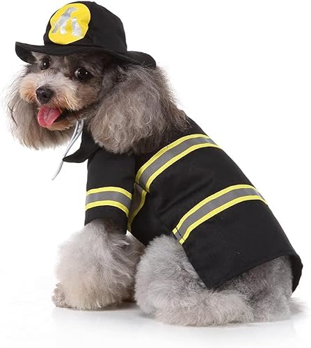 Feuerwehrmann Hundekostüm Halloween Haustier Feuerwehrmann Kostüm Hund Cosplay Kostüm für Welpen Kleine Mittlere Große Hunde von Coppthinktu