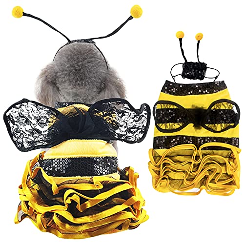 Hummelkleid Haustier Kostüm Hund Bienenkostüm Halloween Kostüme für Hunde, Hund Hummel Kostüm Lustiges Haustier Halloween Outfit mit Kappe Katze Hummel für kleine mittelgroße Hunde von Coppthinktu