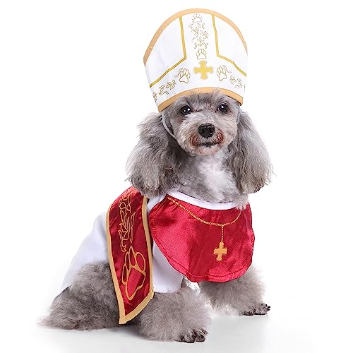 Hundekostüm mit Papstmotiv – Halloween-Kostüm, niedlicher Heiliger Vater, Cosplay-Kostüm für Welpen, kleine, mittelgroße Hunde, lustiges Pontiff-Kleid für besondere Anlässe, Foto-Requisiten, Zubehör von Coppthinktu