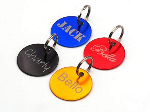 CopterFarm Hundemarke Rund Gravur beidseitig - personalisiert | inklusiv kleinem Schlüsselring | Anhänger, Adressschild, Adressmarke, Adressanhänger für Hundehalsband | Schwarz, Gold, Blau, Rot von CopterFarm