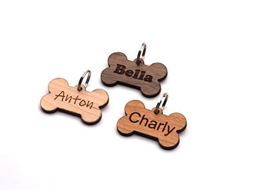 CopterFarm Hundemarke mit Gravur beidseitig inkl. Schlüsselring | Vollholz, Holz, Massivholz | Hundeknochen, Anhänger, Adressanhänger, Adressemarke, Personalisiert | Halsband (Ahornholz) von CopterFarm