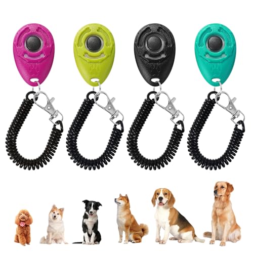 Coptiner 4 Stück Hunde Clicker, Hundeerziehung und Hundetraining, Clicker Hunde, Haustier Training Clicker mit Handschlaufe, Hunde Klicker Set mit Großem, für Hunde Katzen Pferde Hundetraining von Coptiner