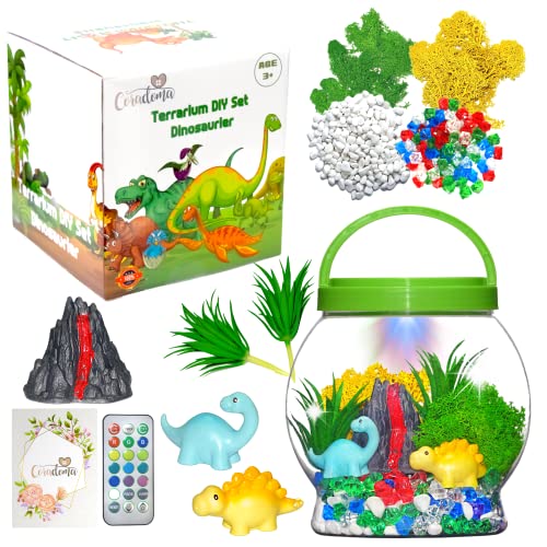 Terrarium Kit Dinosaurier für Kinder | DIY Bastelset Spielzeug Set mit Nachtlicht Lampe | Junge und Mädchen Geschenke 3 4 5 6 7 8+ Jahre Basteln Kreativ Deko von Coradoma