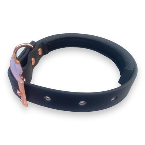 Veganes Hundehalsband, wasserdicht, antibakteriell, leicht zu reinigen, 1,6 cm x 20-30 cm, Schwarz/Gold von Cordas Dreams