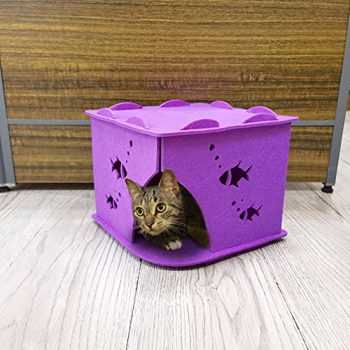 Corlidea Katzenbetten für Hauskatzen Haustier Faltbare Villa Zeltstreu halbgeschlossene Katze Heimtierbedarf Katzenhaus Outdoor Holz (Purple One Size) von Corlidea