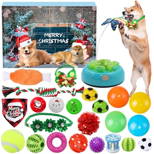 Hunde Adventskalender 2024, Weihnachten Hund Adventskalender Interaktives Quietschendes Hundespielzeug Set für Kleine bis Große Hunde, 24 Tage Hund Haustier Spielzeug Weihnachten Countdown Kalender von Corlidea