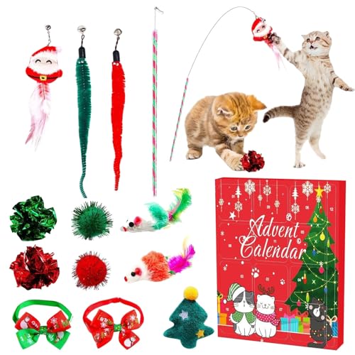 Katzen Adventskalender, 12 Tage Weihnachts Countdown Kalender für Katzen mit Verschiedenen Katzenspielzeugen Interaktive Wand Elch Weihnachtsbaum Catnip Spielzeug Kätzchen von Corlidea