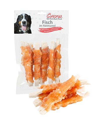 Corwex Fisch im Filetmantel (12x70g), Hundesnack mit Fisch & Huhn in einem, getreidefrei & leicht verdaulich, mit hohem Fleischanteil von Corwex