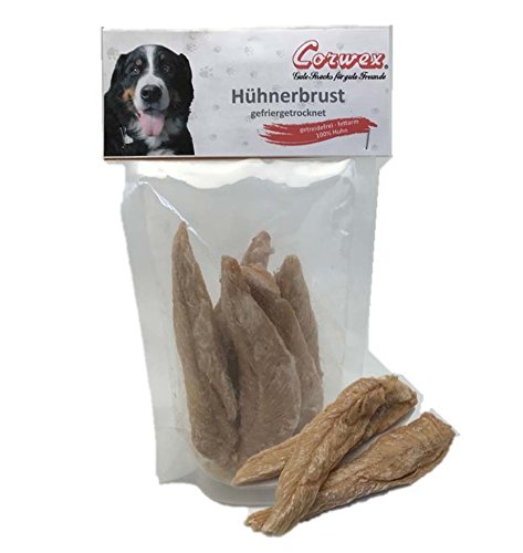 Corwex Hühnerbrust gefriergetrocknet (10x50g), ganze Stücke, getreidefrei & fettarm, Gefriergetrocknete Hundesnack mit 100% Hühnerfleisch von Corwex