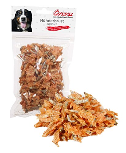 Corwex Hühnerbrust mit Fisch (6x250g), getreidefrei & fettarm, 100% Huhn im Fleischanteil, Hundesnack - Ideal für zwischendurch von Corwex