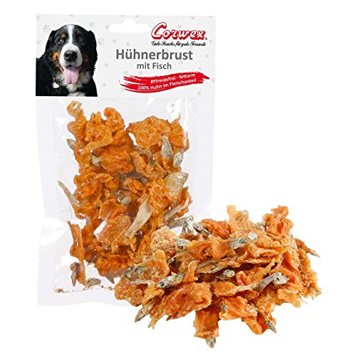 Corwex Hühnerbrust mit Fisch (9x70g), Premium Hundesnack Fisch & Hühnerfilet umwickelt, getreidefrei & fettarm, 100% Huhn im Fleischanteil von Corwex