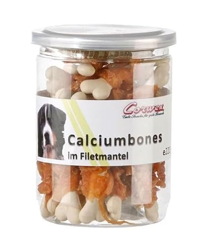 Corwex Calciumbones mit Huhn (220g in der Dose), Premium Hundesnack Kalziumknochen mit Hühnerfilet umwickelt, extra lecker & fettarm, 100% Huhn im Fleischanteil von Corwex