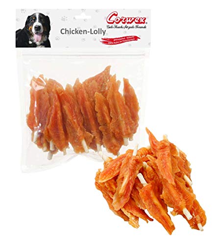 Corwex Hundesnack Chicken-Lolly (500g Beutel), Chicken-Flags, 100% Huhn im Fleischanteil, mit Calciumstange, getreidefrei & leicht verdaulich von Corwex