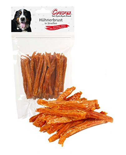 Corwex Premium Kaustreifen (250g, Hühnerbrust in Streifen) 100% Fleischanteil, getreidefrei/fettarm, Kausnack für Hunde, schonend luftgetrocknet von Corwex