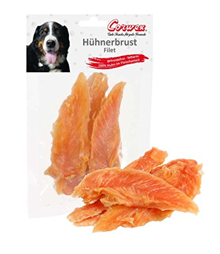 Corwex Hundesnack Hühnerbrustfilet (70g), getreidefrei & fettarm, im Wiederverschließbarem Beutel, 100% Huhn im Fleischanteil von Corwex