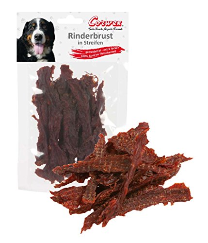 Corwex Premium Kaustreifen (70g, Rinderbrust in Streifen) 100% Fleischanteil, getreidefrei/fettarm, Kausnack für Hunde, schonend luftgetrocknet von Corwex