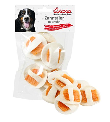 Corwex Zahntaler (70g), getreidefrei/fettarm, Dental Zahnpflege als Kausnack für Hunde, 100% Huhn im Fleischanteil von Corwex