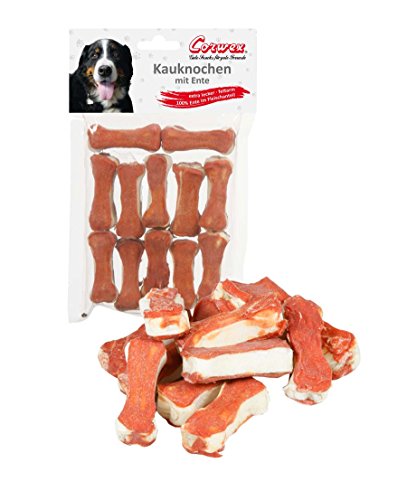 Corwex Kauknochen (12x5cm mit Ente), für kleine Hunde, extra lecker & fettarm, Hunde-Kauartike mit 100% Ente im Fleischanteil von Corwex