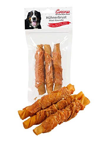 Corwex Kaurolle mit Hühnerbrust ummantelt (8x150g) 16cm/ø 2–3 cm, dickere Kaustange für längeren Kauspaß, getreidefrei & fettarm, Hundesnack mit 100% Huhn im Fleischanteil von Corwex