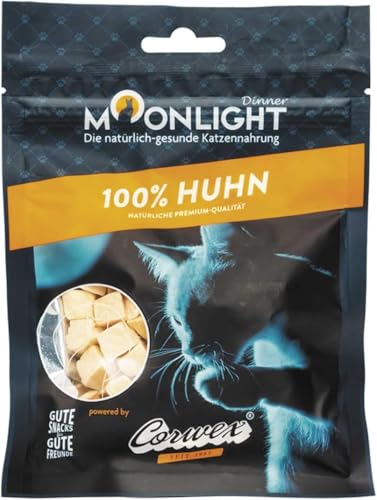 Moonlight Katzensnack (10 Päckchen) - 100% Huhn gefriergetrocknet - Ideal für empfindliche Katzen & Allergiker, ohne Getreide & ohne Zucker von Corwex