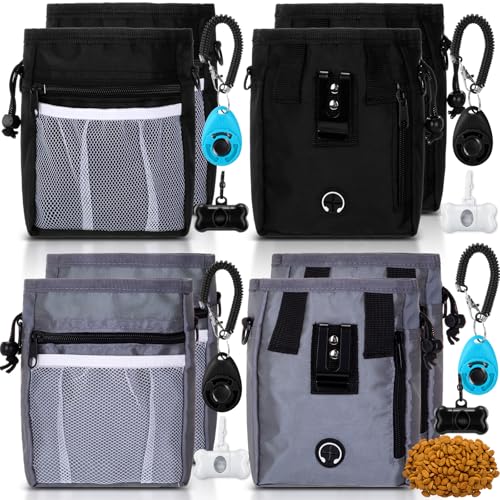 Cosblank 4 Sets Leckerlibeutel für Hunde mit Kotbeutelhalter, Spender, Hunde-Klicker-Trainingsset, 3 Tragemöglichkeiten, Leckerli-Tasche für einfaches Tragen von Haustierspielzeug, Leckerlis, Training von Cosblank