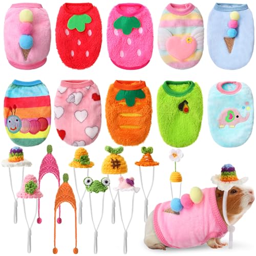 Cosblank Bunte Meerschweinchen-Kleidung, 10 Meerschweinchen-Outfits, 10 Mini-Hüte mit verstellbarem Riemen, warme süße Weste, Kleidung, Pullover, gemütlicher Hut für Hamster, Hasen, Hamster-Zubehör, von Cosblank