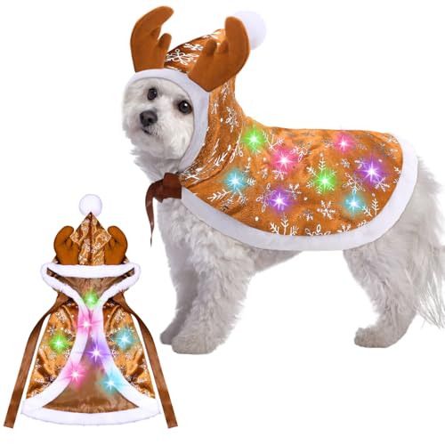 Weihnachtliches Rentier-Hundekostüm, Weihnachts-Outfits mit buntem Licht, Hund, Rentier, Umhang, Elch, Umhang, Cosplay-Kostüm für kleine Welpen, Katzen, Kätzchen, Weihnachts-Partykleid, Batterien von Cosblank