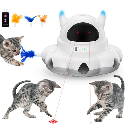 2-in-1 Interaktives Katzenspielzeug für Indoor-Katzen, 8 Löcher Mäuse Whack A Mole Bewegliche Feder, Automatisches Katzenspielzeug, Weiß von Cosicosy