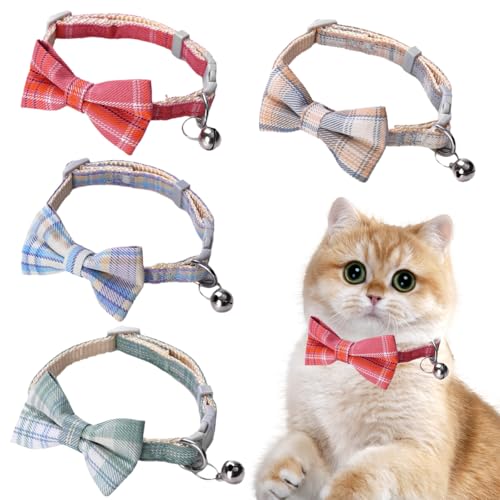 4 Stück Katzenhalsband mit Fliege und Glöckchen Halsband Katze 22-29 cm Verstellbar Halsband Hund Klein Katze Fliege Weich Sicherheit HalsbäNder für KäTzchen und Katzen von Cosiesnest