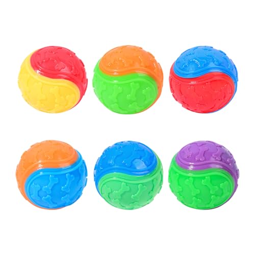 Cosiesnest 6 Stück TPR Haustier Bi-Colour Bone Issued Sound Toy Balls Hundebälle Quietschende Hundebälle Langlebiges und interaktives Kauspielzeug für Hunde zum Trainieren Zahnreinigung für Hunde von Cosiesnest